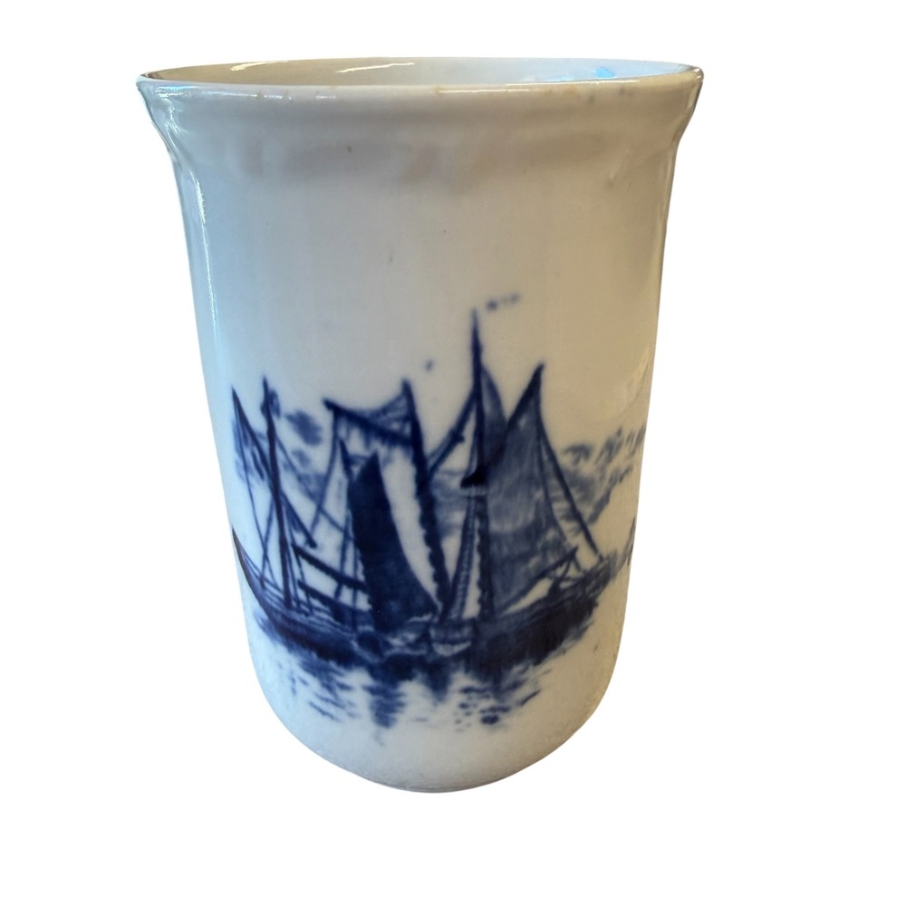 Antique Maddock's Lamberton Works Royal Porcelain Beaker Tumbler Blue Sail Ship - Picture 2 of 8